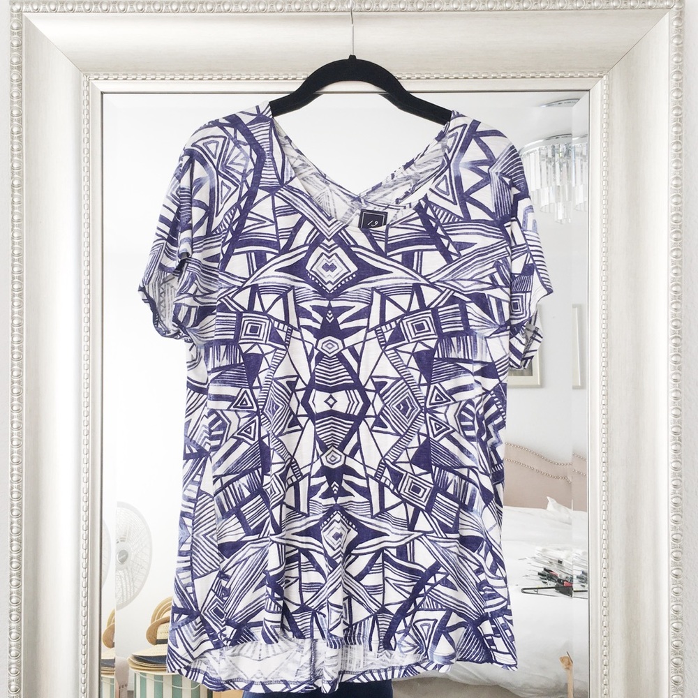 Blue & White Relaxed Tribal Top